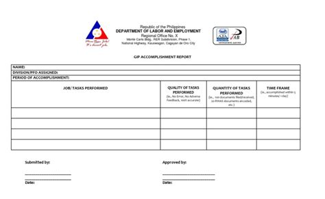 Gip Accomplishment Report Form .